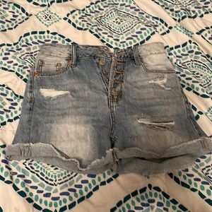 high rise ripped jean shorts
